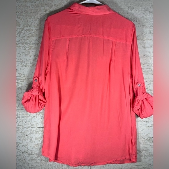 WOMAN WITHIN Apricot Blouse Button Up Front Pockets Tab Sleeves Top Size 14/16 - Picture 6 of 15